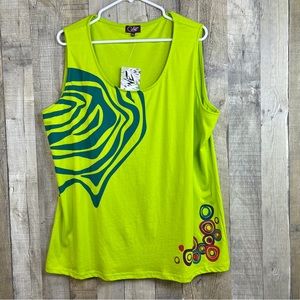 Coline Size 3XL Lime Green with Multicolored Designs Tank Top New With T…